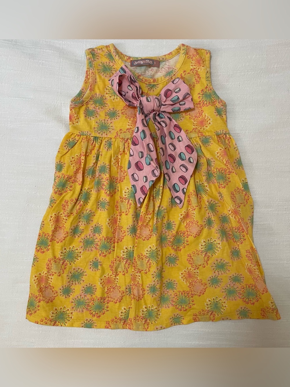 Jelly The Pug Yellow Floral Dress with Pink Bow